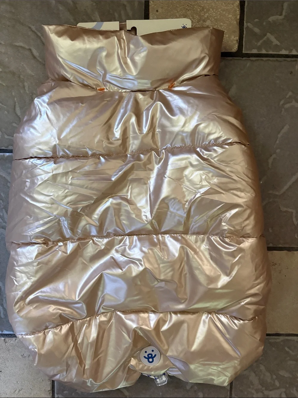 Iridescent gold Puffer dog jacket, dog clothing, new